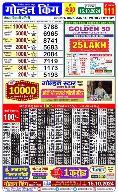 Golden king weekly lottery 4.30pm result 10.8.24.